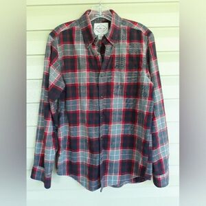 St. John's Bay Men's Gray & Red Flannel Long Sleeve Shirt Size S
